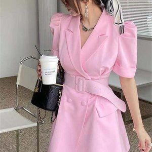 Short-sleeved suit, dress, stylish, slim waist, sh
